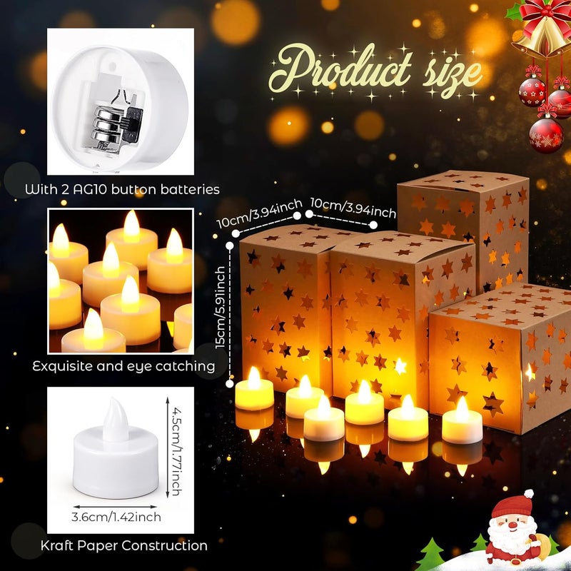 Resholder 30 Set Luminaries Boxes with Flameless Tea Lights Candle Lantern Box Fire Retardant Star Luminaries Illuminated Sets for Wedding Birthday Party Supplies Valentine's Day Decor(Hexagonal Star) - Image 2